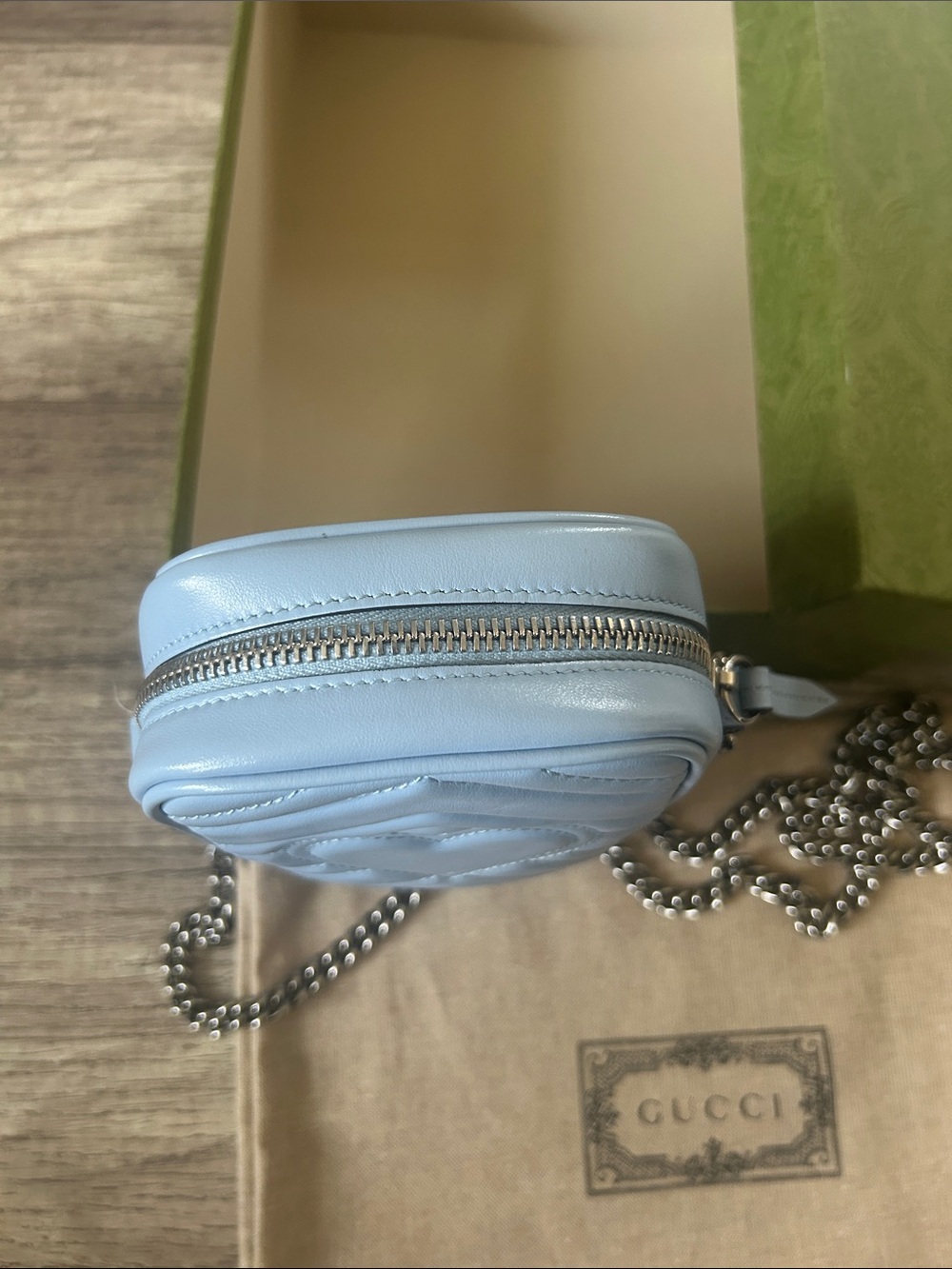 Gucci Light Blue Chevron Mini Marmont Crossbody - Picture 7 of 15